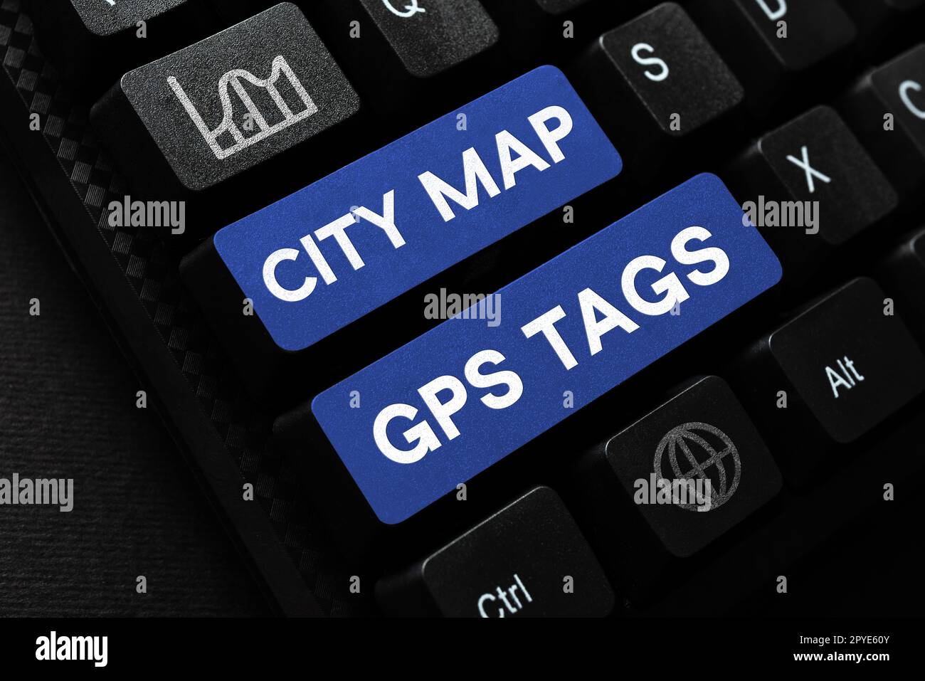 Didascalia concettuale Mappa della città Tag GPS. Panoramica aziendale sistema di posizionamento globale localizzazione dei luoghi nelle città Foto Stock