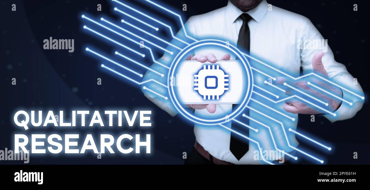 Didascalia di testo che presenta la ricerca qualitativa. Parola per certificato per svolgere un lavoro competente con esperienza Foto Stock