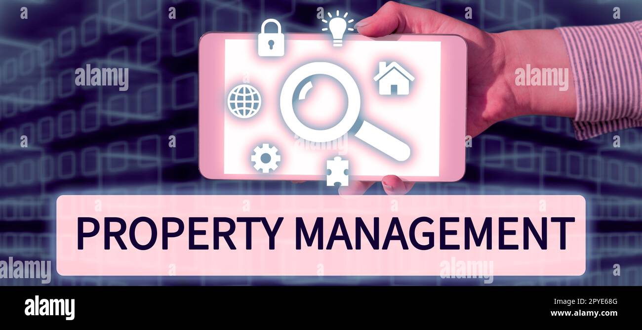 Didascalia di testo che presenta Property Management. La supervisione concettuale della foto del bene immobile valore conservato della struttura Foto Stock