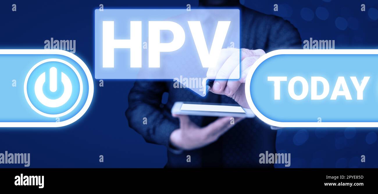 Didascalia di testo che presenta HPV. Concetto che significa Gruppo di virus che influenzano la pelle e le membrane umide Foto Stock