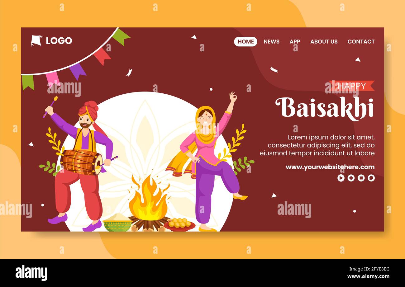 Felice Baisakhi Social Media Landing Page modello disegnato a mano sfondo Illustrazione Foto Stock