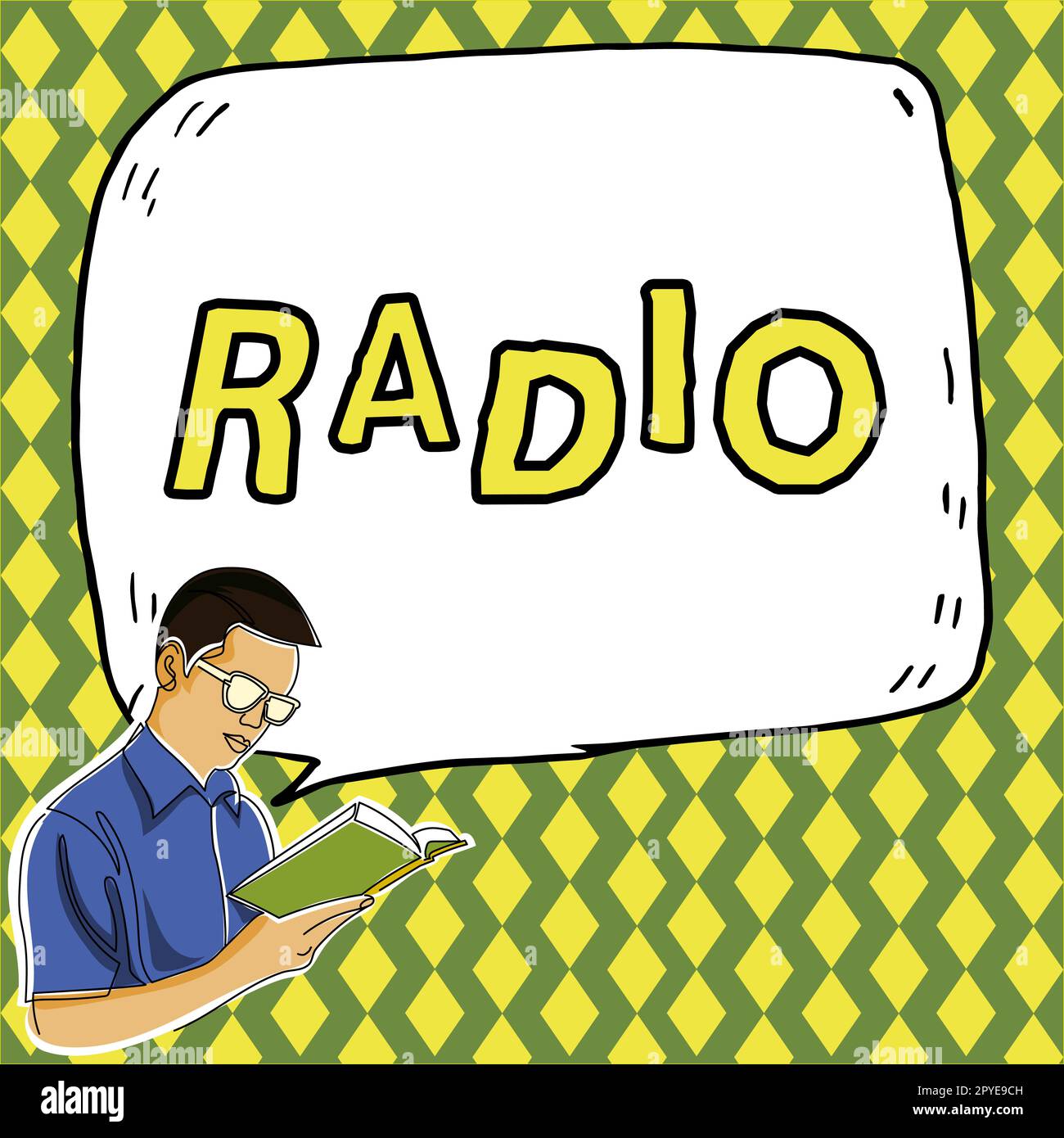 Segnale radio che visualizza. Parola scritta sulla ricezione della trasmissione onde elettromagnetiche che trasportano messaggi sonori Foto Stock