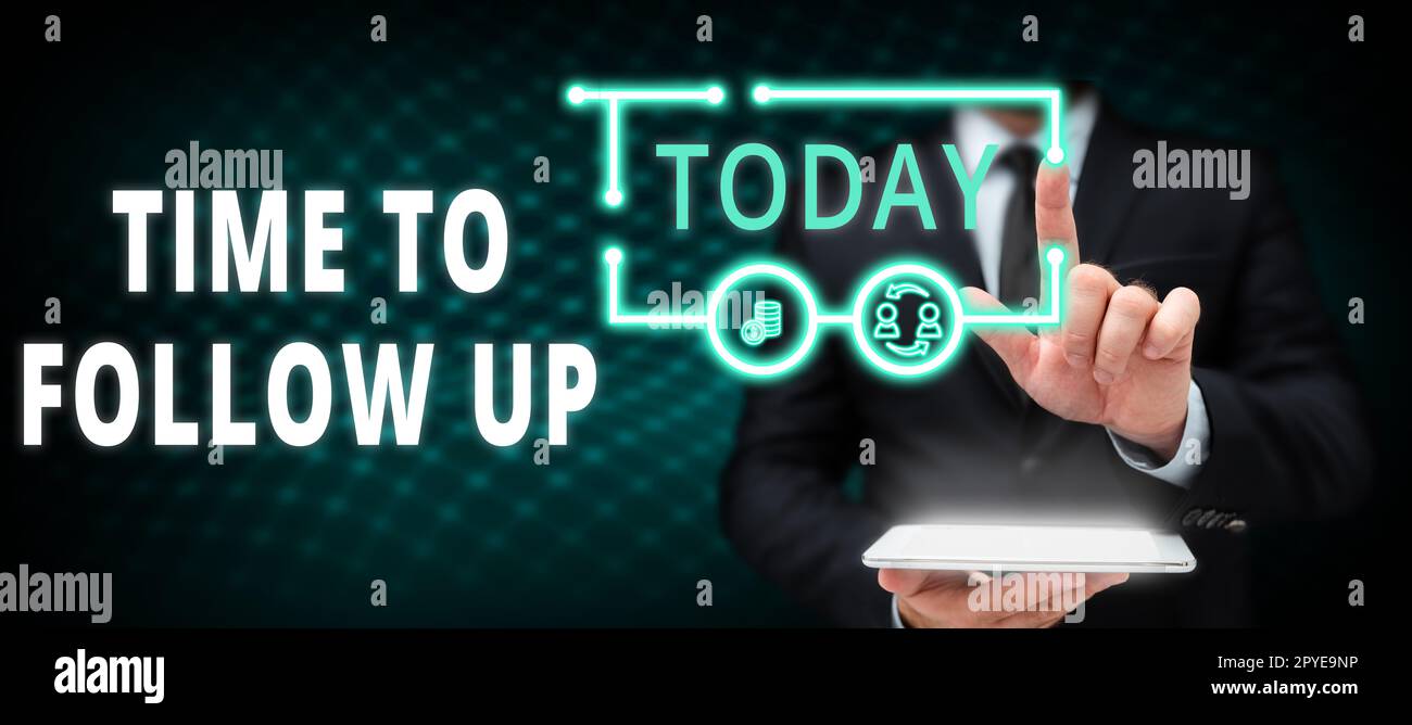 Tempo di visualizzazione concettuale per il follow-up. Panoramica aziendale richiesta dell'attività precedente o continuazione delle informazioni Foto Stock