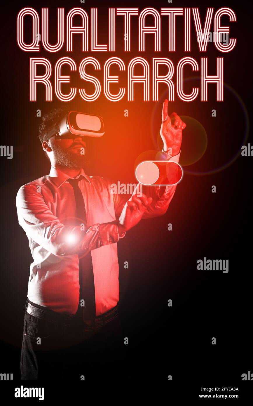 Didascalia di testo che presenta la ricerca qualitativa. Parola per certificato per svolgere un lavoro competente con esperienza Foto Stock