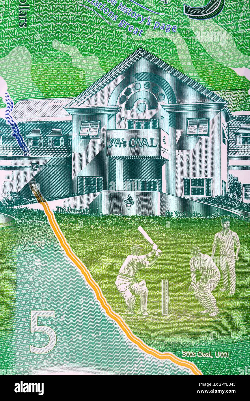 3Ws Cricket Building di Barbadian Money Foto Stock