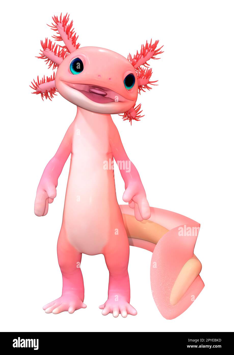 3D rendering di un simpatico axolotl toon rosa isolato su sfondo bianco Foto Stock