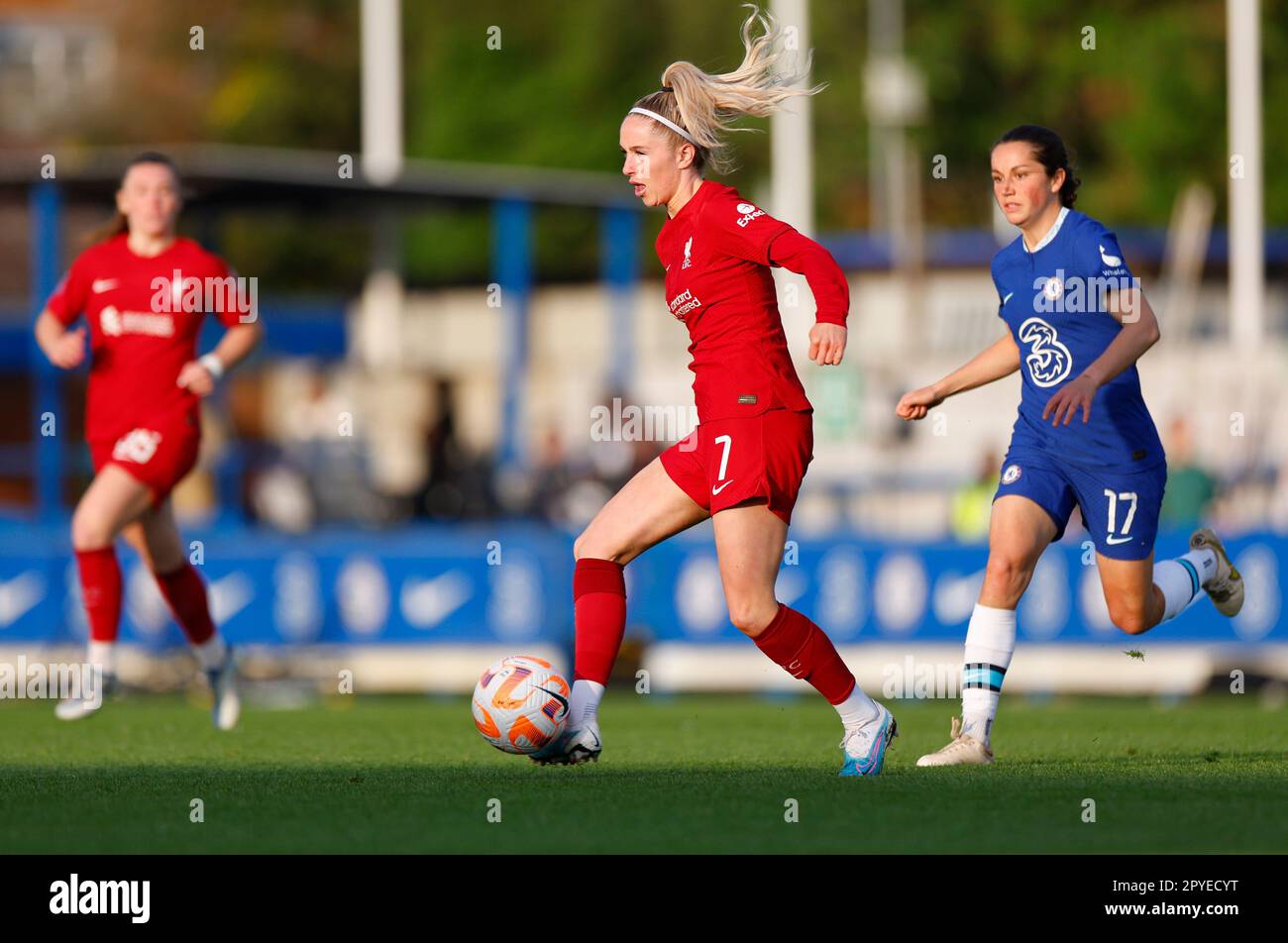 Londra, Regno Unito. 03rd maggio, 2023. Londra, Inghilterra, 3rd 2023 maggio: Missy Bo Kearns (Liverpool 7) in azione durante la partita di calcio della Super League femminile di Barclays fa tra Chelsea e Liverpool a Kingsmeadow a Londra, Inghilterra. (James Whitehead/SPP) Credit: SPP Sport Press Photo. /Alamy Live News Foto Stock