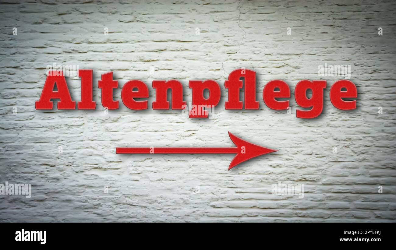 Segnaletica con la via diretta per la cura geriatrica Foto Stock