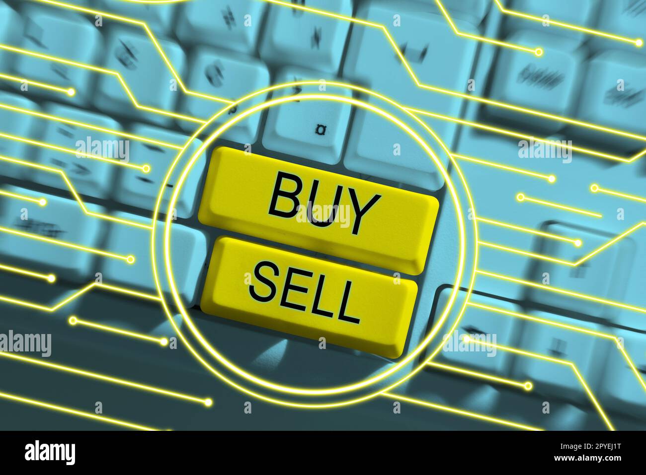 Visualizzazione concettuale Acquista vendi. Business showcase l'acquisto e la vendita di beni e servizi Trading Merchandising Foto Stock