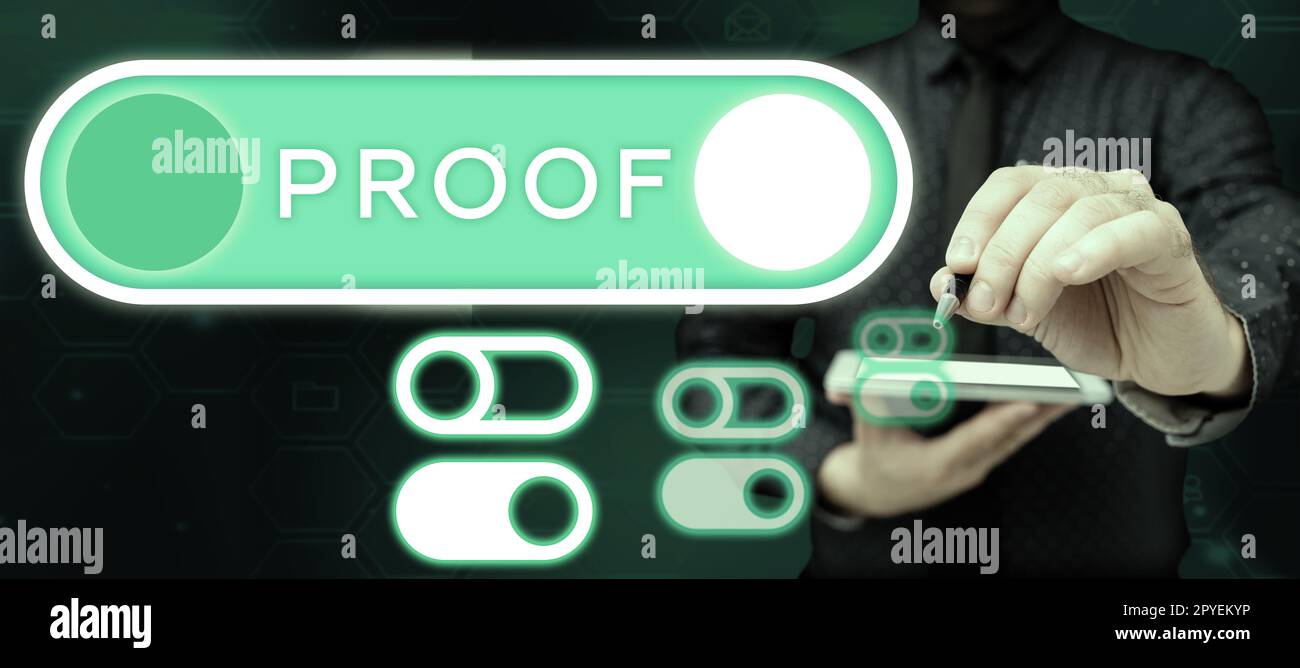 Dimostrazione concettuale dell'esposizione. Prova o argomento del concetto aziendale che stabilisce il fatto o la verità della dichiarazione Foto Stock