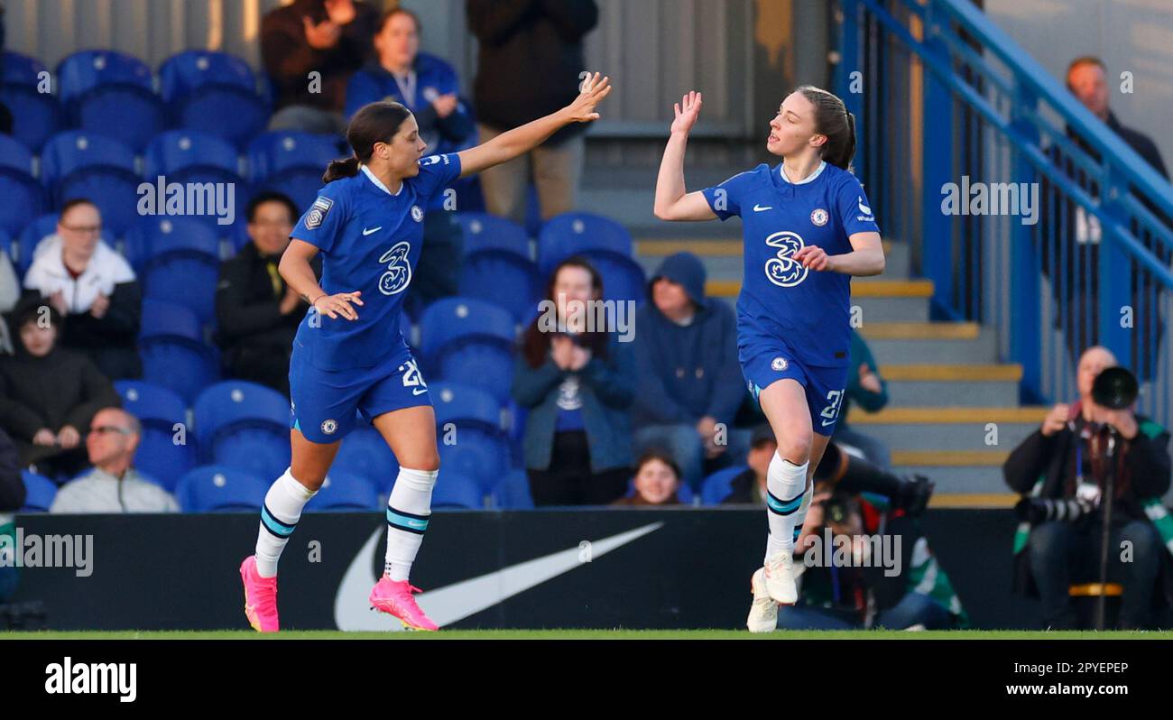 Londra, Regno Unito. 03rd maggio, 2023. Londra, Inghilterra, 3rd 2023 maggio: Niamh Charles (21 Chelsea) festeggia dopo aver segnato il primo gol della sua squadra durante la partita di calcio della Barclays fa Women's Super League tra Chelsea e Liverpool a Kingsmeadow a Londra, Inghilterra. (James Whitehead/SPP) Credit: SPP Sport Press Photo. /Alamy Live News Foto Stock