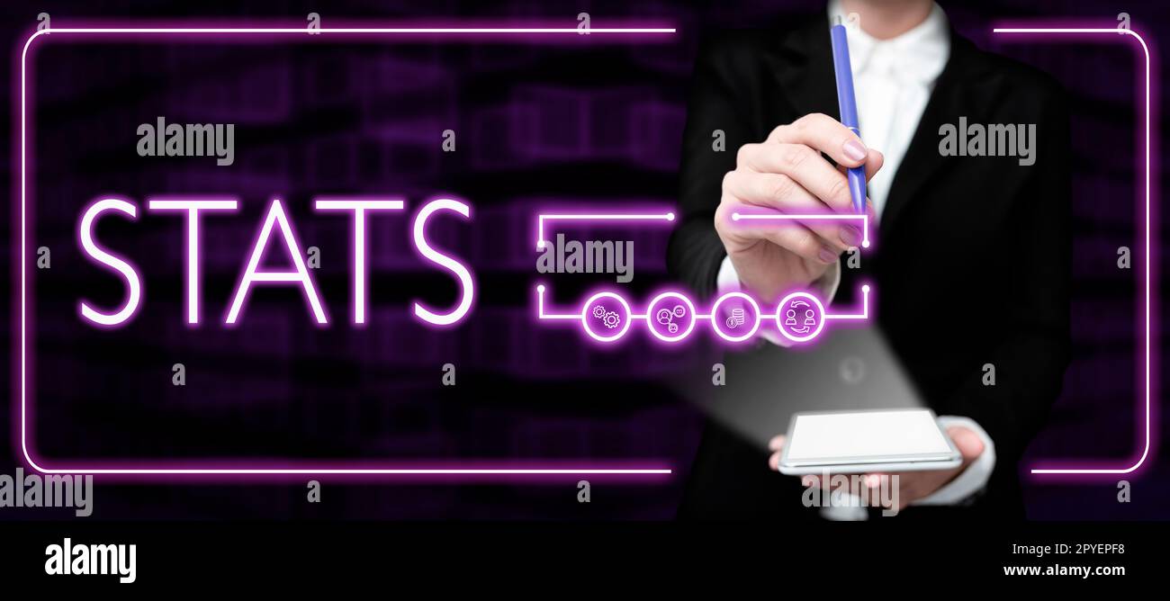 Statistiche concettuali delle didascalie. Concetto che significa pratica o scienza della raccolta e dell'analisi dei dati numerici Foto Stock