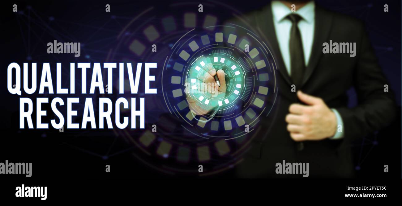 Segno di testo che mostra la ricerca qualitativa. Internet Concept certificato per svolgere un lavoro competente con esperienza Foto Stock