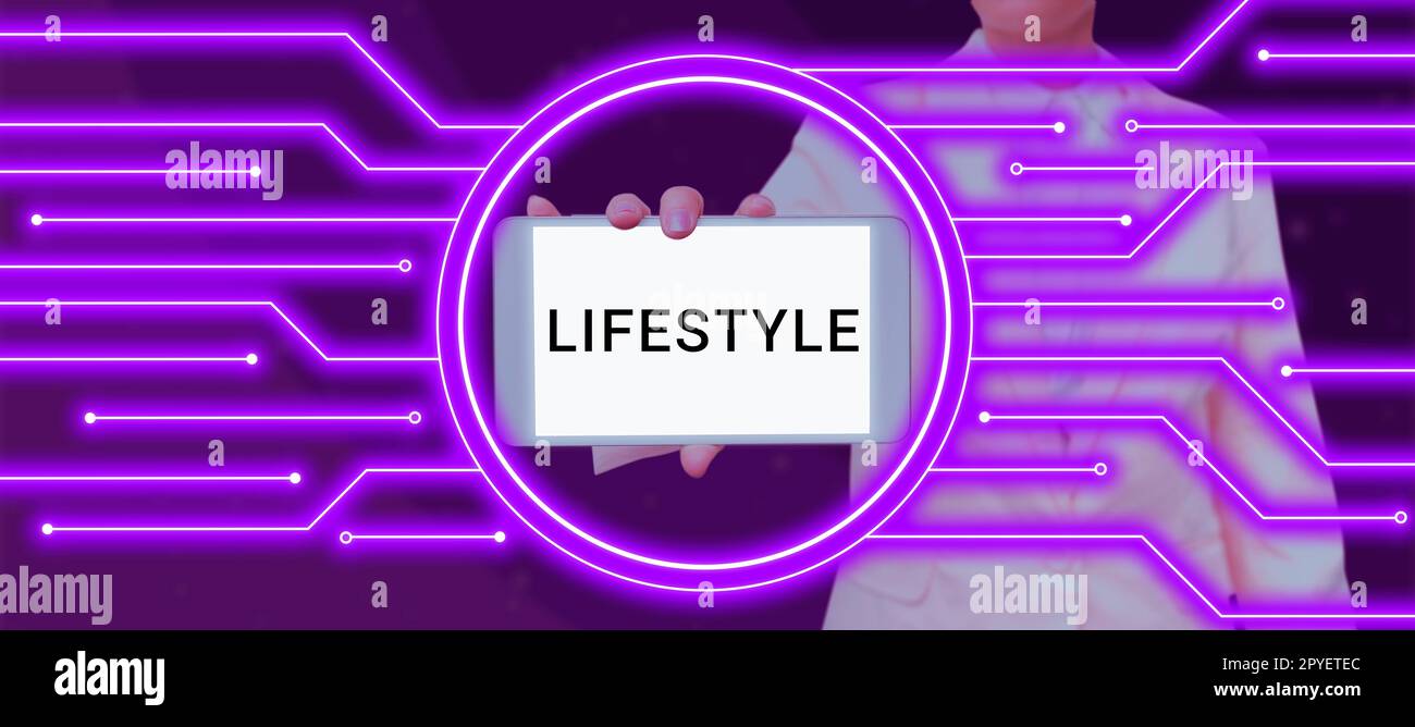 Insegna che mostra stile di vita. Parola per il modo tipico di vivere di un individuo, di un gruppo o di una cultura Foto Stock
