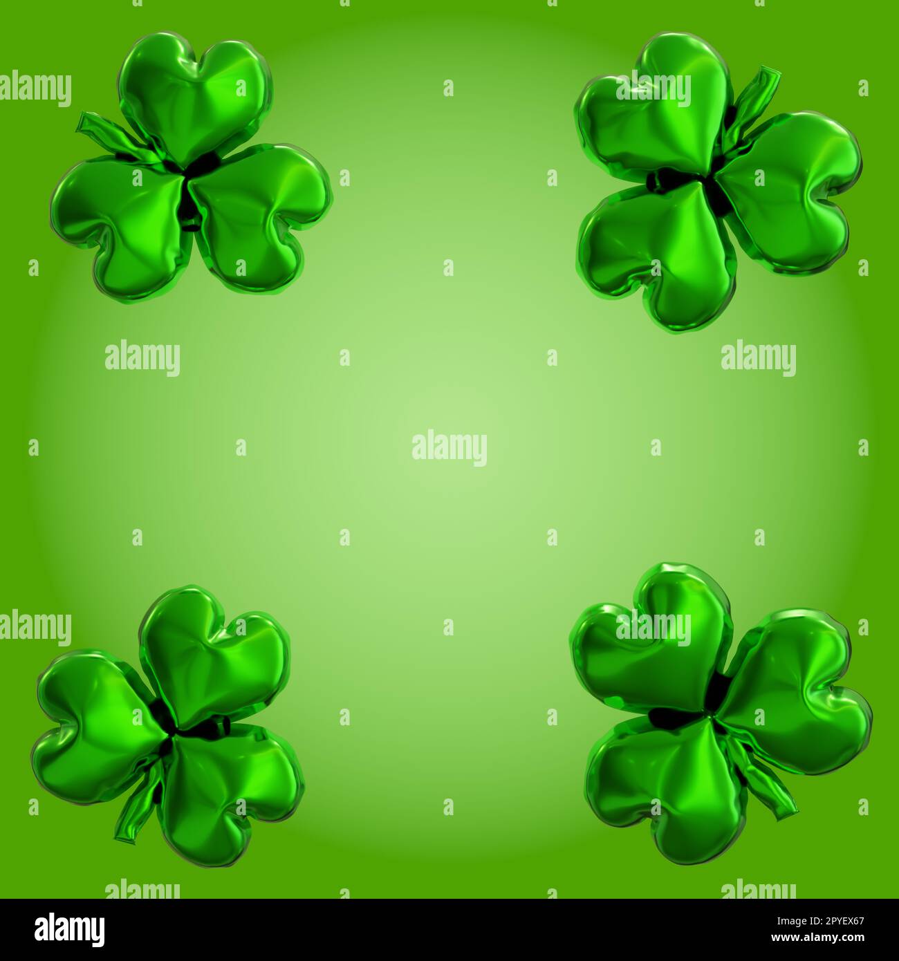 Quattro palloncini in elio lucido con forma a trifoglio su sfondo verde sfumato Foto Stock
