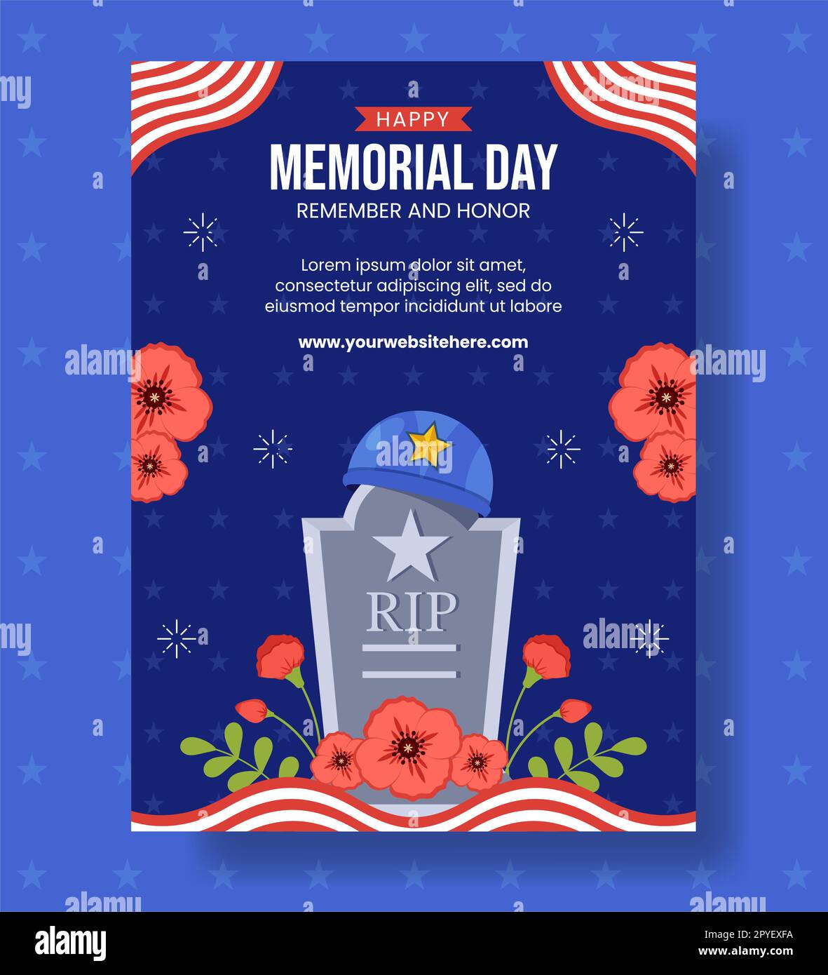 Poster piano verticale del Memorial Day Cartoon modelli disegnati a mano sfondo Illustrazione Foto Stock