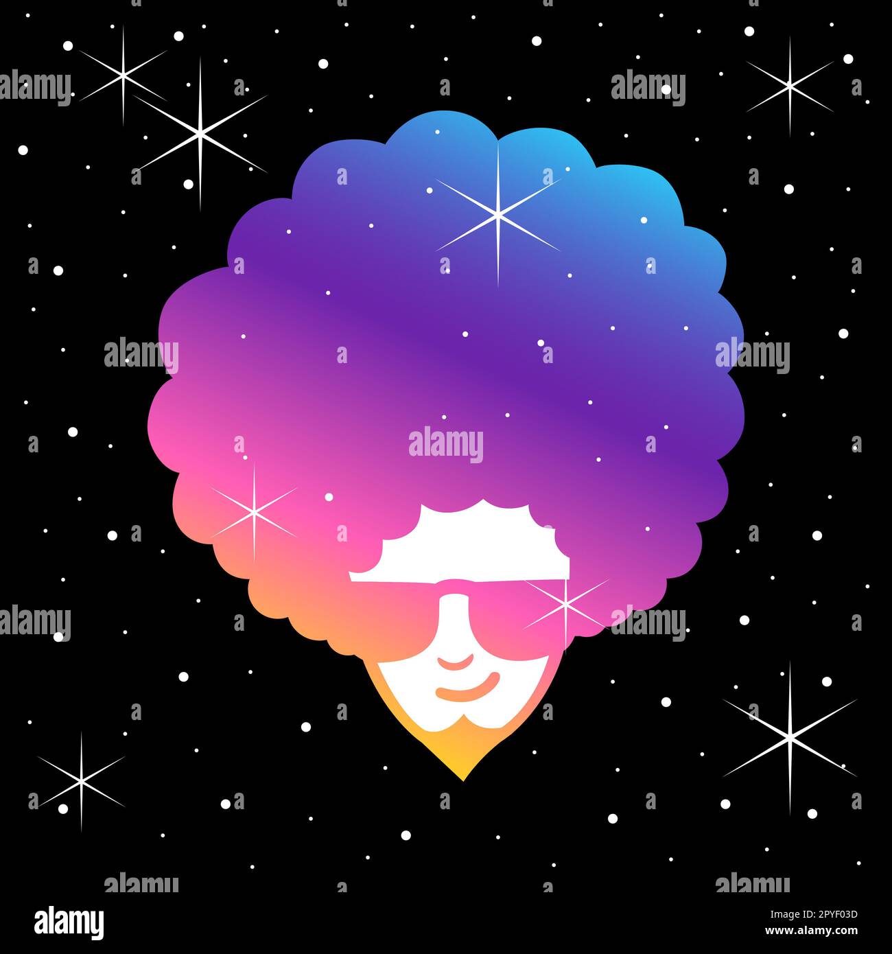 Semplice illustrazione del viso dell'uomo con capelli crespi Foto Stock