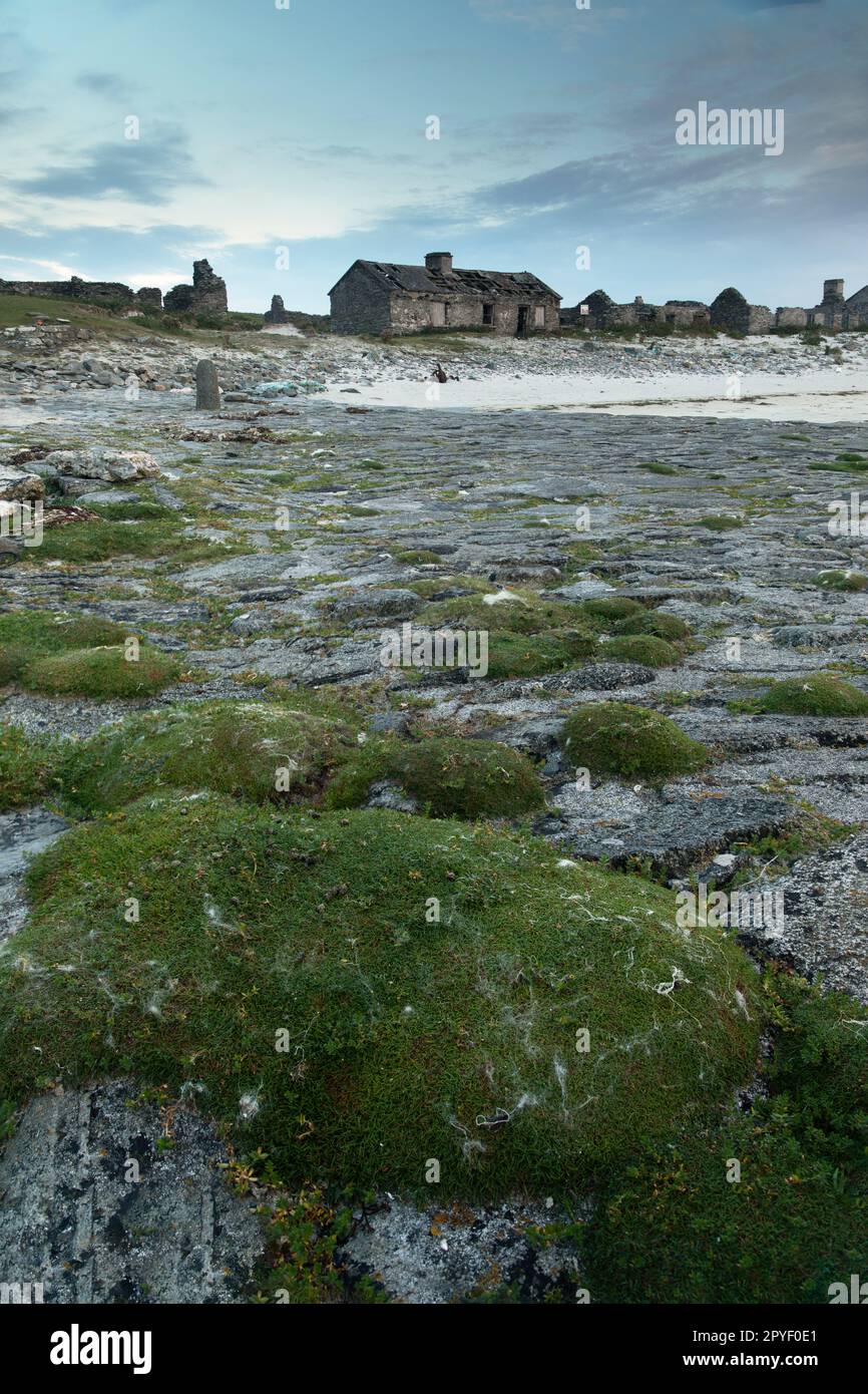 Villaggio di pescatori abbandonato sull'isola di Inishkea South sulla Wild Atlantic Way in Mayo Irlanda Foto Stock