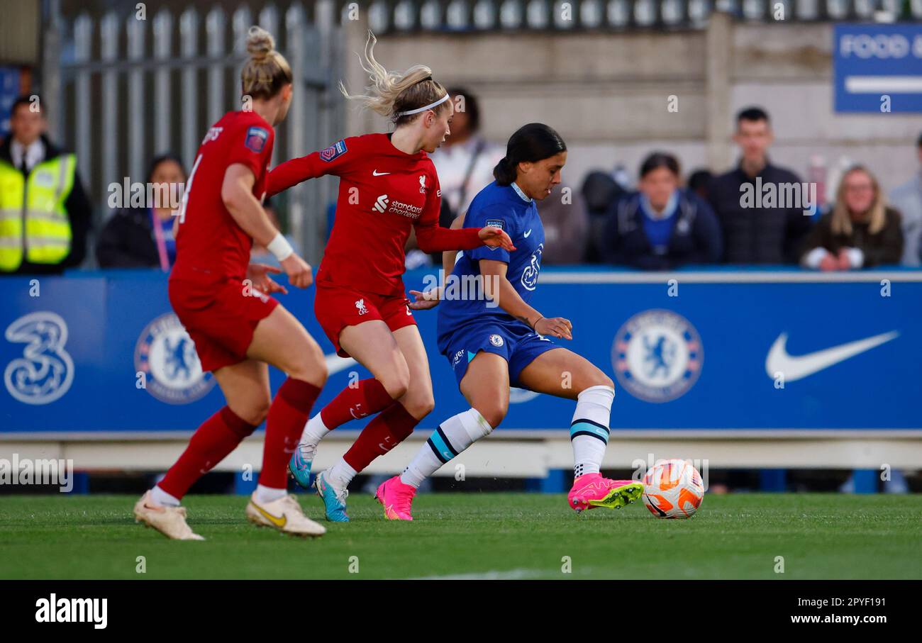 Londra, Regno Unito. 03rd maggio, 2023. Londra, Inghilterra, 3rd 2023 maggio: Sam Kerr (20 Chelsea) in azione durante la Barclays fa Women's Super League tra Chelsea e Liverpool a Kingsmeadow a Londra, Inghilterra. (James Whitehead/SPP) Credit: SPP Sport Press Photo. /Alamy Live News Foto Stock