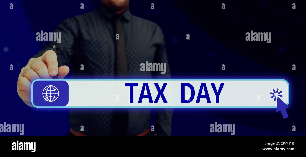 Didascalia concettuale giorno fiscale. Parola per termine colloquiale per il tempo in cui l'imposta sul reddito individuale restituisce Foto Stock