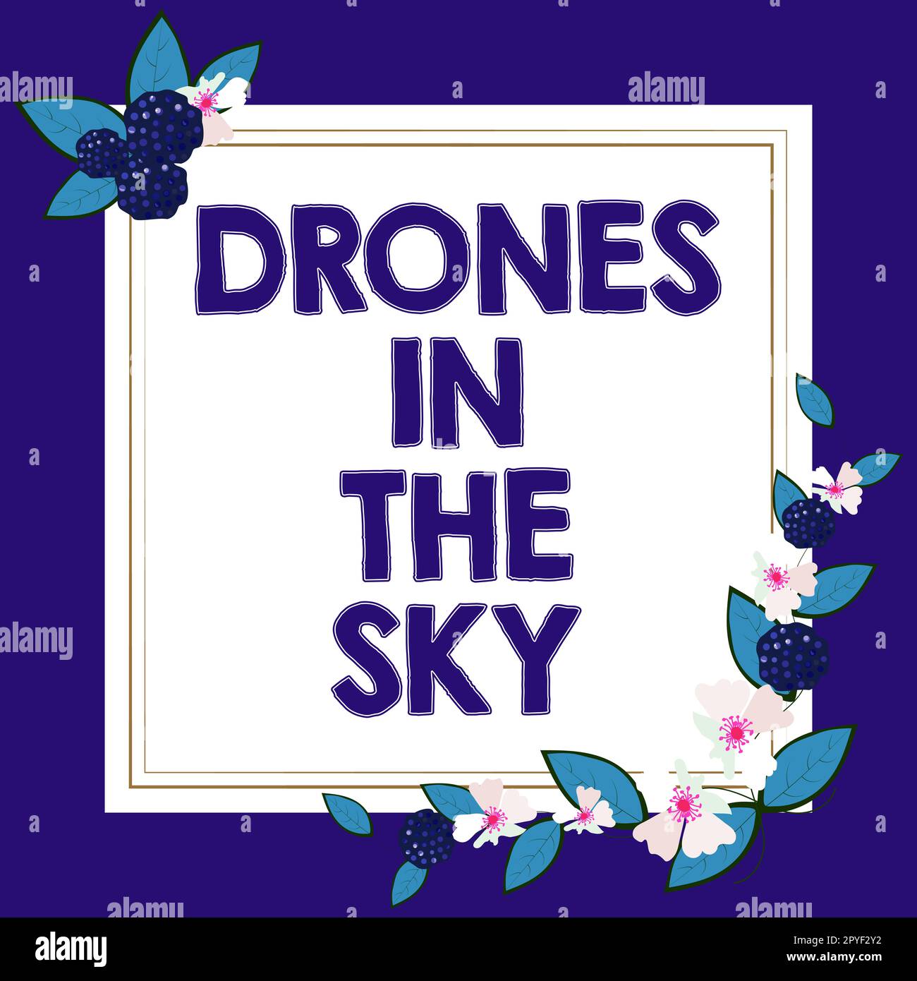 Scrittura di testo Drones in the Sky. Panoramica aziendale moderna tecnologia avanzata delle telecamere aeree Foto Stock