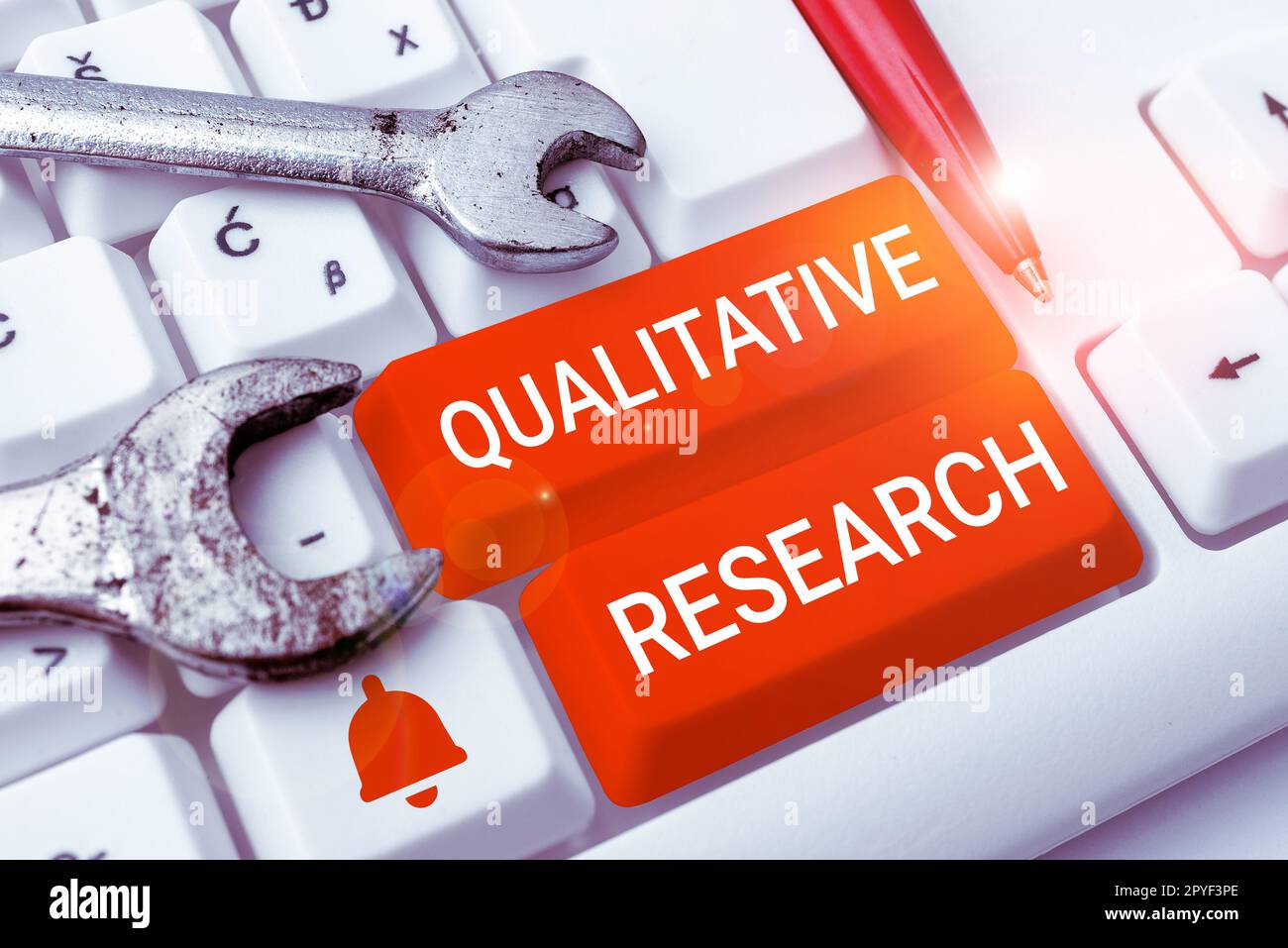 Segno che mostra la ricerca qualitativa. Parola scritta su certificato per svolgere un lavoro competente con esperienza Foto Stock