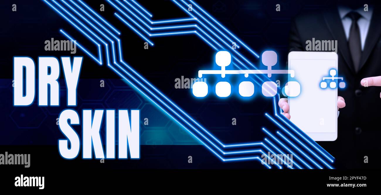 Didascalia concettuale Dry Skin. Parola per condizione scomoda contrassegnata da scalatura o prurito della pelle Foto Stock