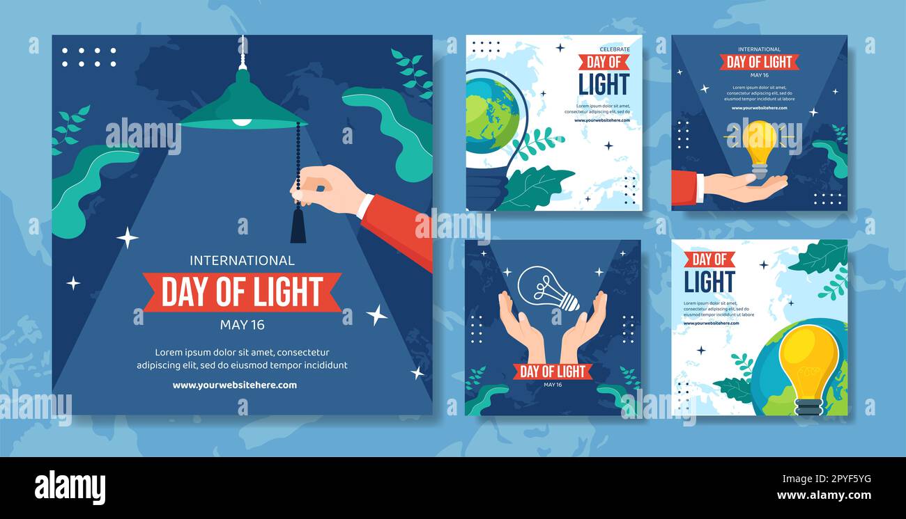 International Day of Light Social Media Post Cartoon modelli disegnati a mano background Illustrazione Foto Stock