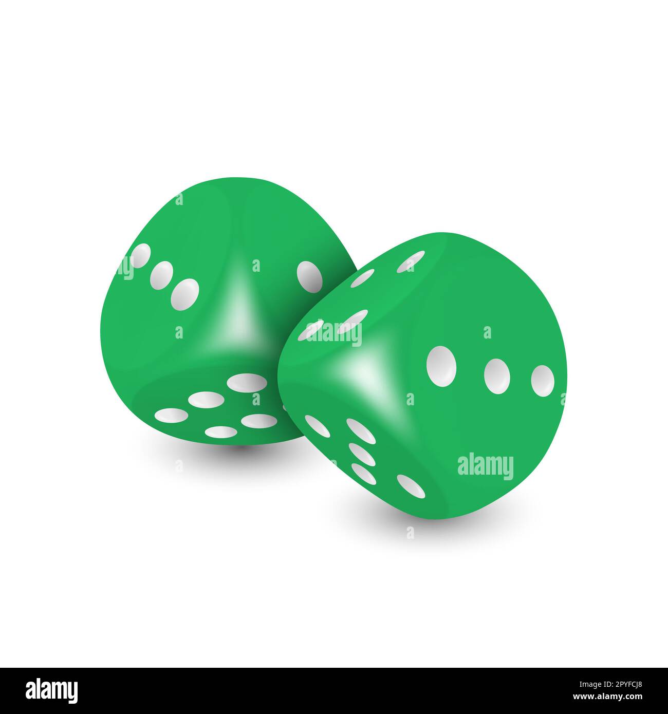 Vector 3D dadi di gioco realistici verdi con punti bianchi Set closeup isolato su sfondo bianco. Coppia di cubi di gioco per giocare in diverse posizioni, C Foto Stock Vector 3D dadi di gioco realistici verdi con punti bianchi Set closeup isolato su sfondo bianco. Coppia di cubi di gioco per giocare in diverse posizioni, C Foto Stock