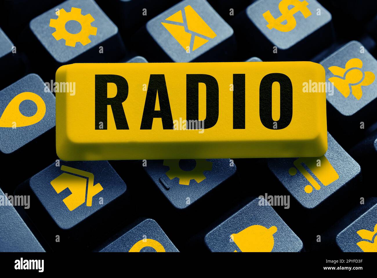 Scrittura visualizzazione testo radio. Parola per la ricezione della trasmissione onde elettromagnetiche che trasportano messaggi sonori Foto Stock