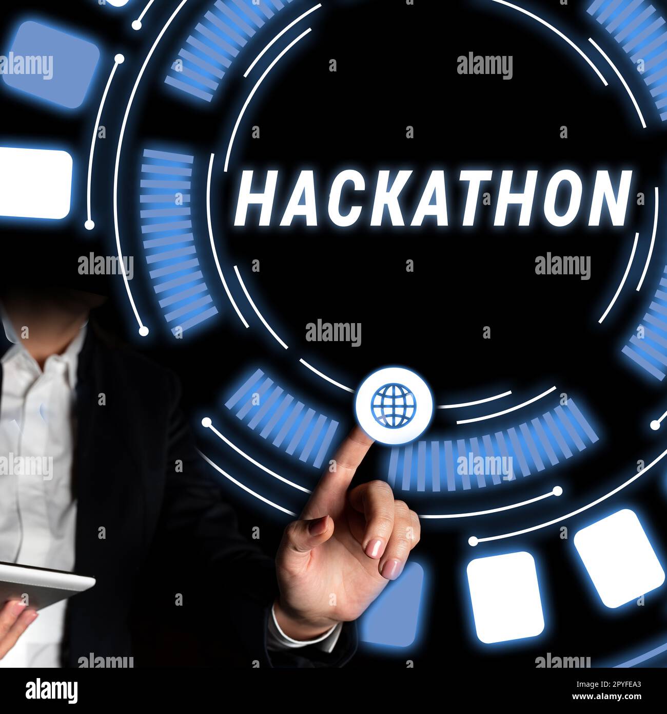 Cartello di testo che mostra Hackathon. Evento Internet Concept in cui un gran numero di persone si impegnano nella programmazione Foto Stock