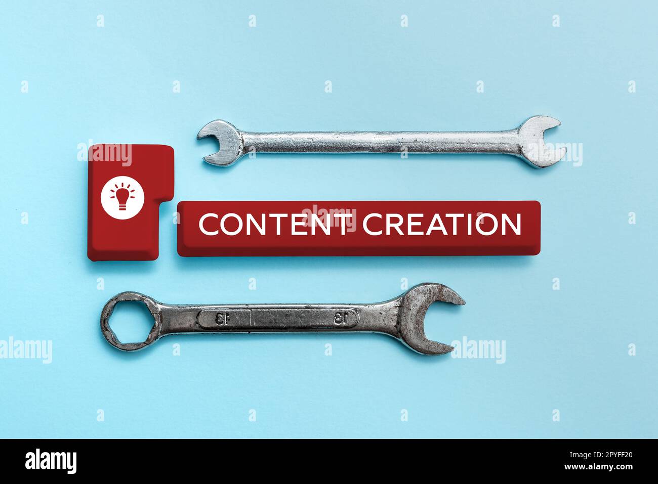 Firma visualizzazione creazione contenuto. Parola per il contributo di informazioni a qualsiasi media digitale Foto Stock