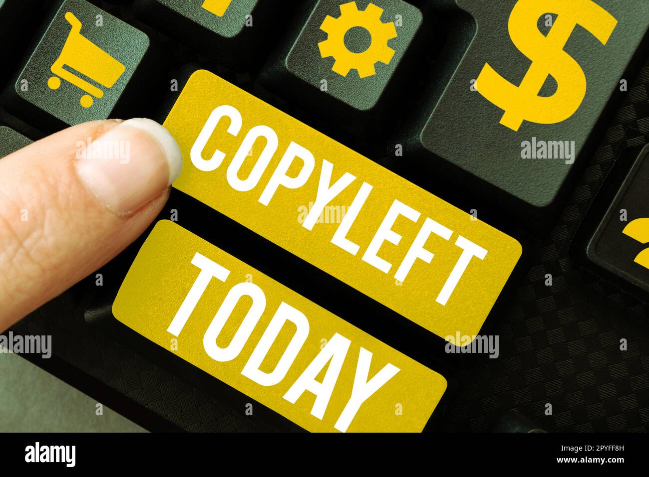 Scrittura testo visualizzato Copyleft. Parola scritta sul diritto di usare, modificare, copiare e condividere liberamente software, opere d'arte Foto Stock