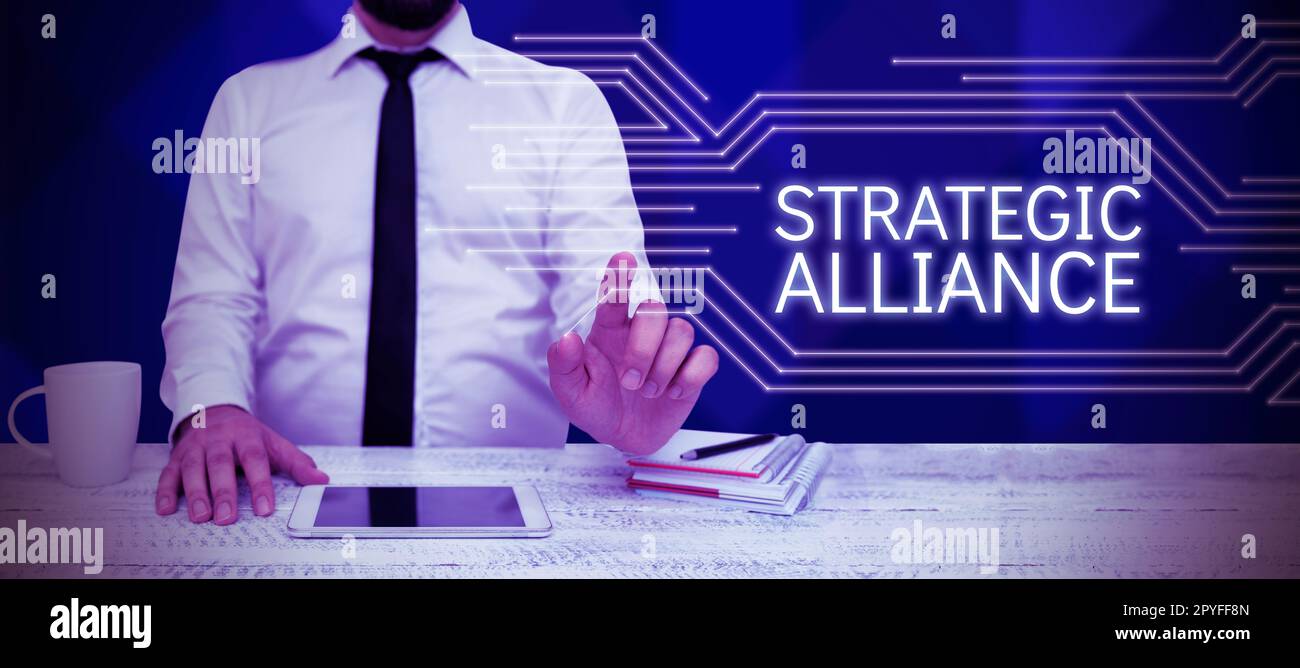 Presentazione concettuale Alleanza strategica. Concetto che significa un legame tra stati, partiti, individui sul raggiungimento degli obiettivi Foto Stock