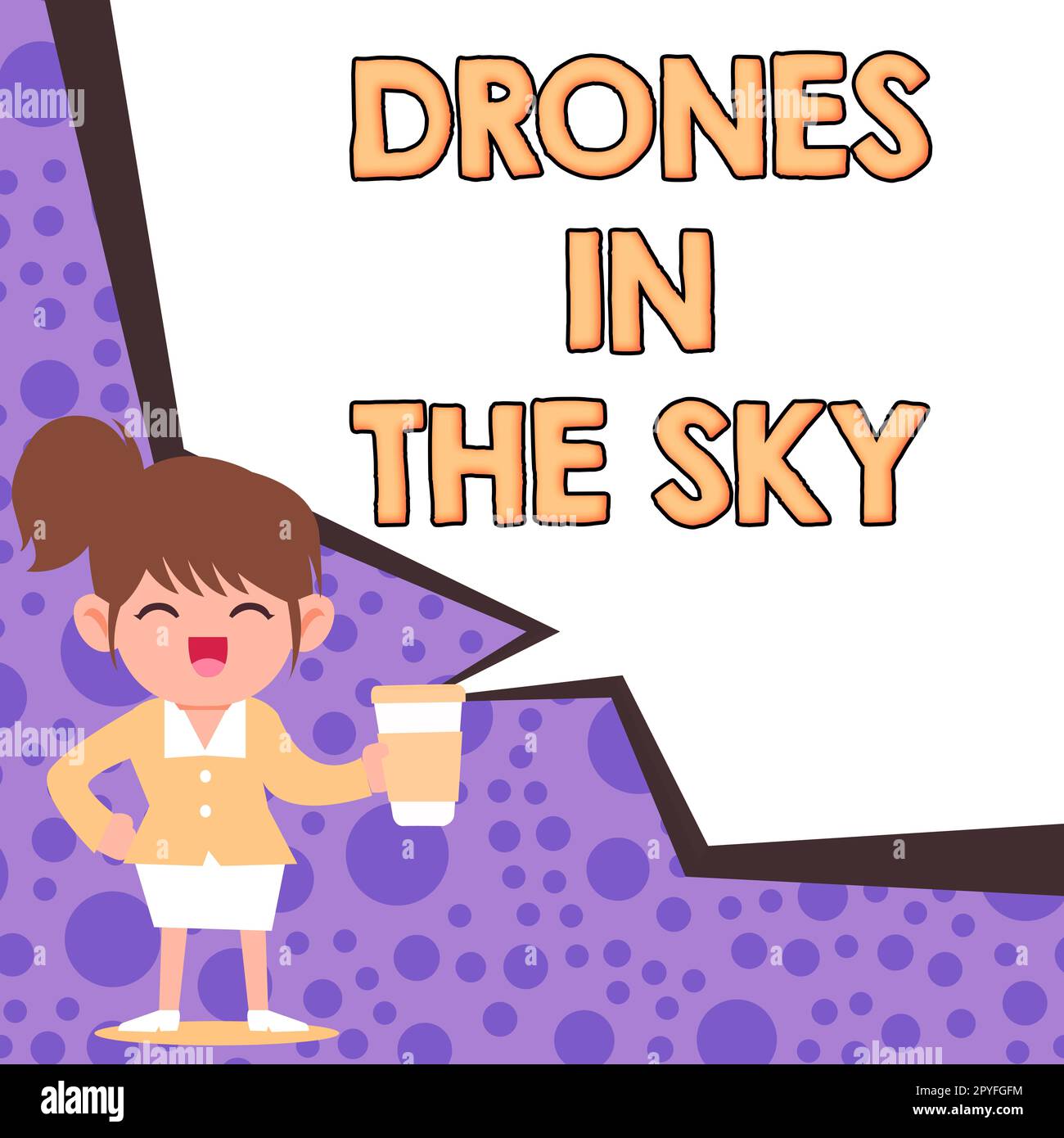 Esposizione concettuale droni nel cielo. Parola scritta sul progresso della moderna tecnologia delle telecamere aeree Foto Stock