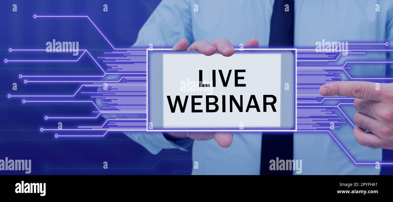 Seminario Web dal vivo sulla scrittura a mano di testo. Foto concettuale Seminario interattivo trasmesso sul web in tempo reale Foto Stock
