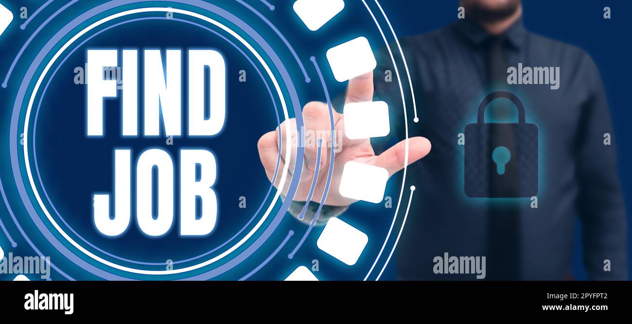 Visualizzazione concettuale trova lavoro. Concetto che significa un atto di persona per trovare o cercare lavoro adatto per la sua professione Foto Stock