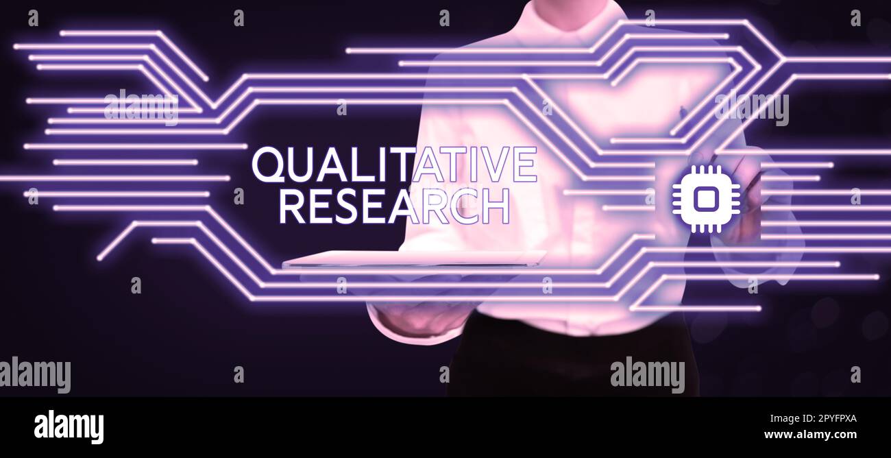Testo che mostra ispirazione Ricerca qualitativa. Concetto che significa certificato per svolgere un lavoro competente con esperienza Foto Stock
