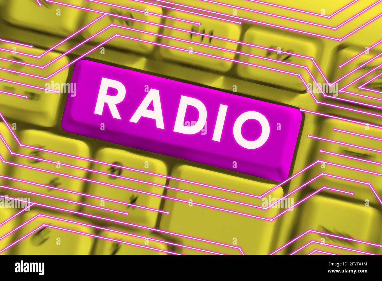 Segno di scrittura a mano radio. Concetto che significa ricezione della trasmissione onde elettromagnetiche che trasportano messaggi sonori Foto Stock