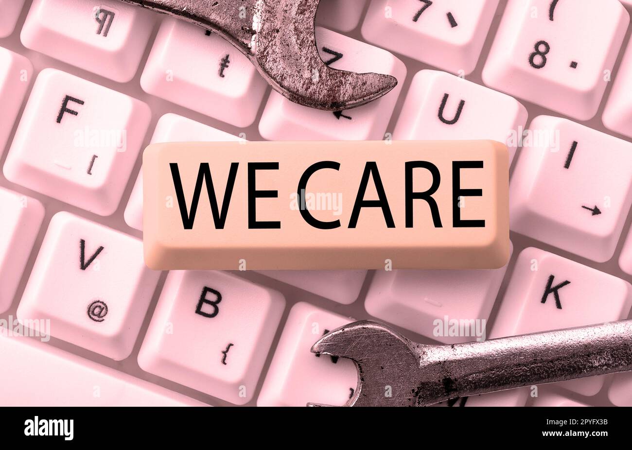 Scrittura a mano del testo che ci sta a cura di noi. Word for Support (Word per il supporto) Devi aiuto per offrire un trattamento o un'assistenza Foto Stock