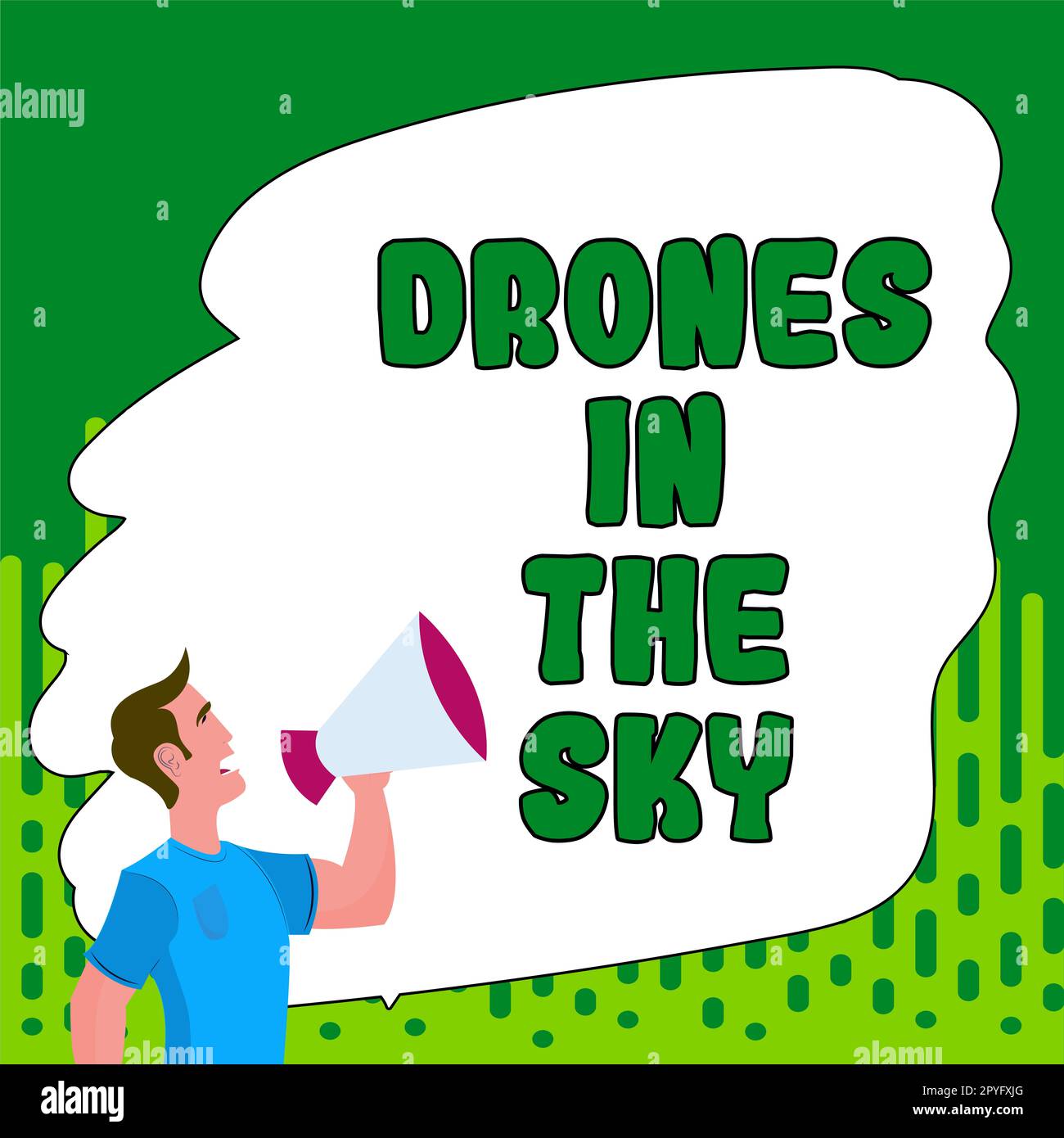 Cartello di testo che mostra i droni nel cielo. Business vetrina moderna fotocamera aerea tecnologia avanzata Foto Stock