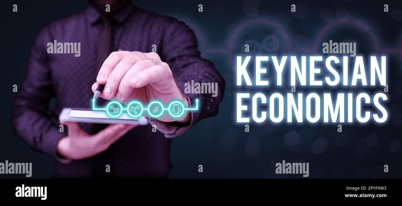 Didascalia di testo che presenta l'economia keynesiana. Foto concettuale programmi monetari e fiscali da parte del governo per aumentare l'occupazione Foto Stock