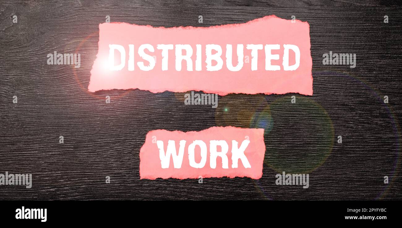 Didascalia di testo che presenta il lavoro distribuito. Vetrina aziendale praticata dalle aziende che utilizzano strutture di rete Foto Stock
