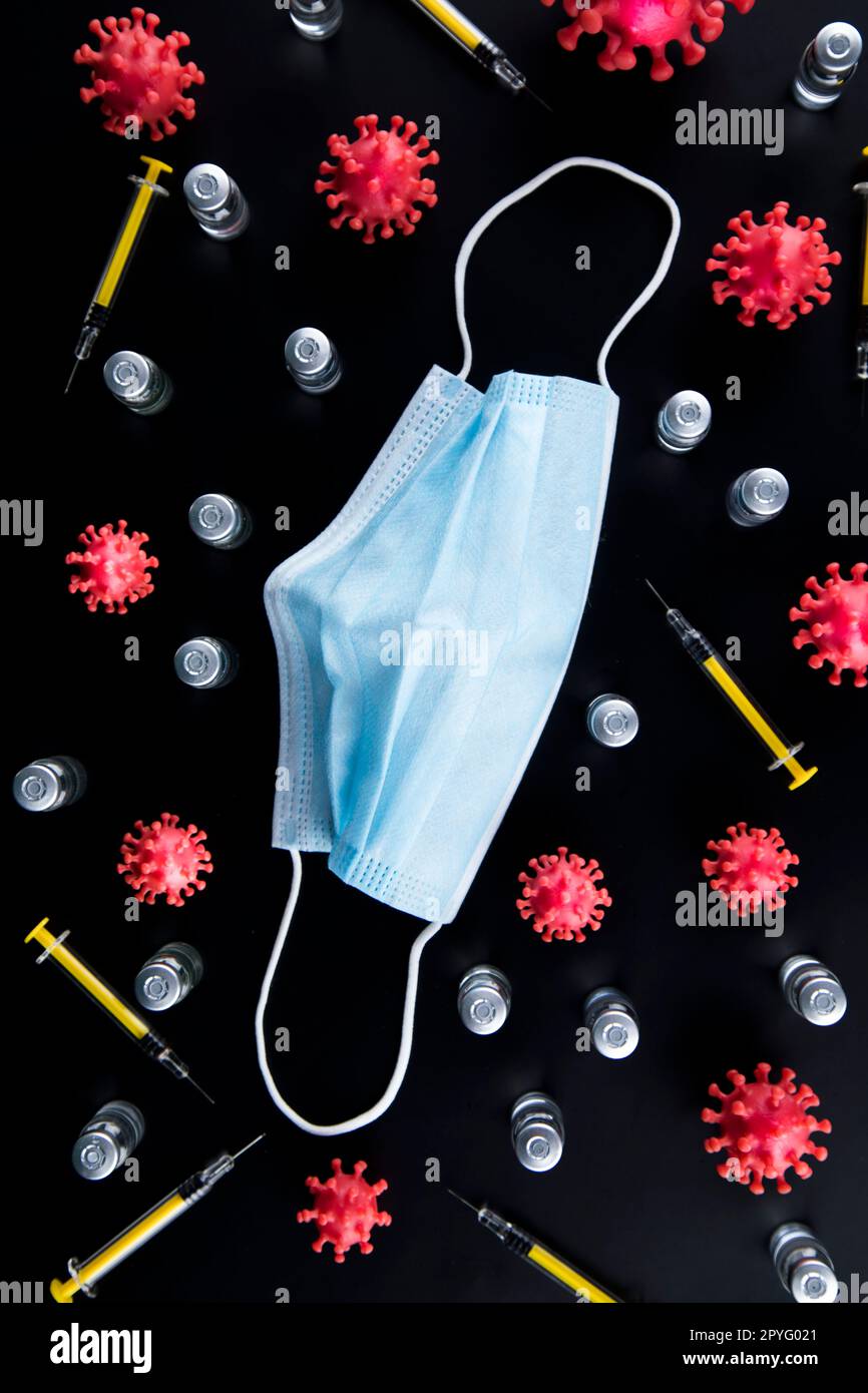 Maschera medica per la protezione contro il virus della corona, sfondo pandemico della SARS Foto Stock