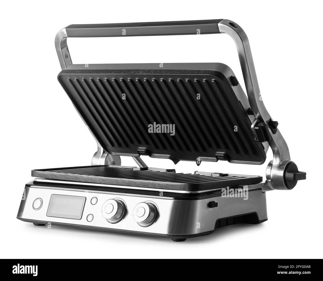 Nuova griglia elettrica isolata su sfondo bianco Foto Stock