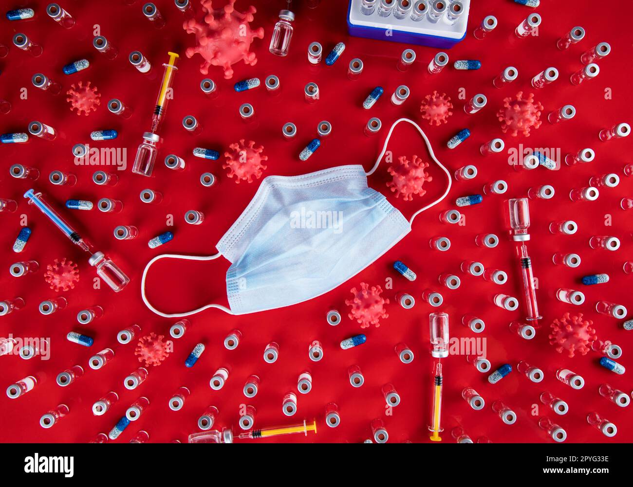 Maschera medica per la protezione contro il virus della corona, sfondo pandemico della SARS Foto Stock