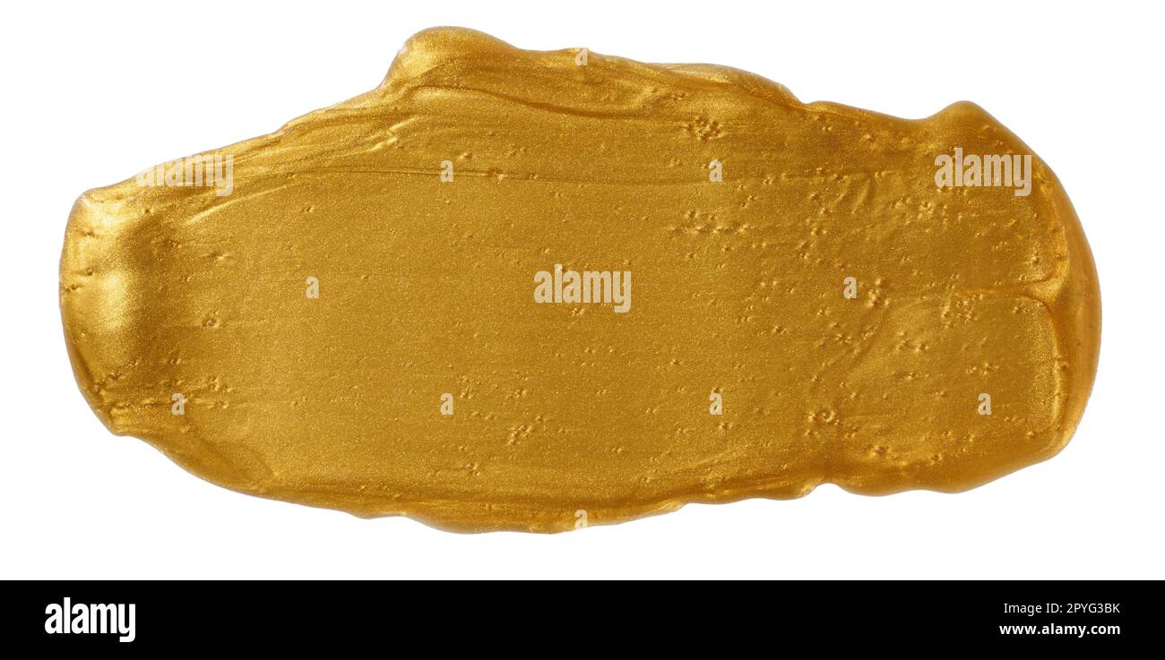 Campione di gel glitterato oro con piccole particelle isolate su sfondo bianco, consistenza di prodotti cosmetici come l'evidenziatore Foto Stock