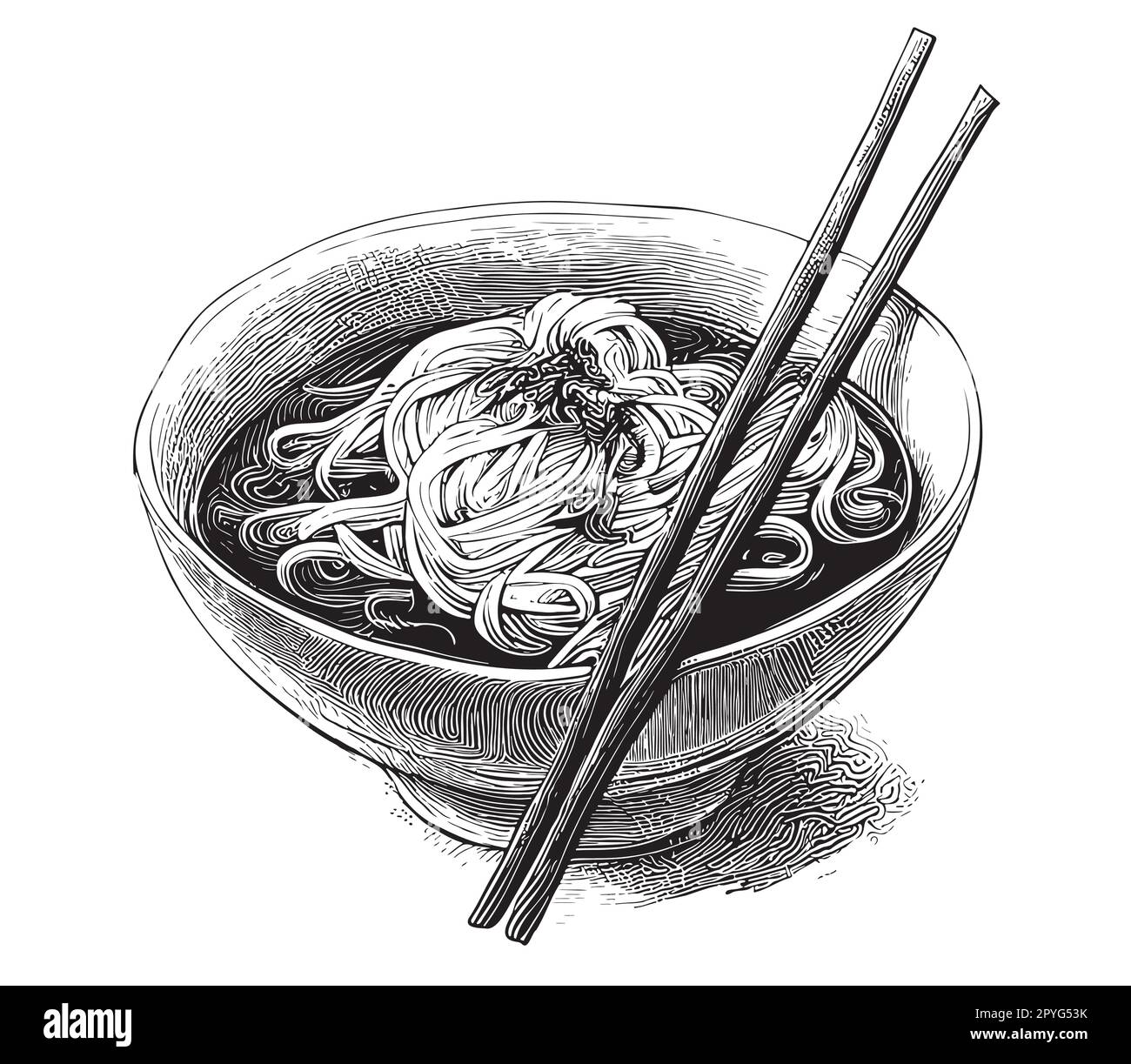 Tagliatelle asiatiche disegnate a mano in un'illustrazione di stile doodle Illustrazione Vettoriale