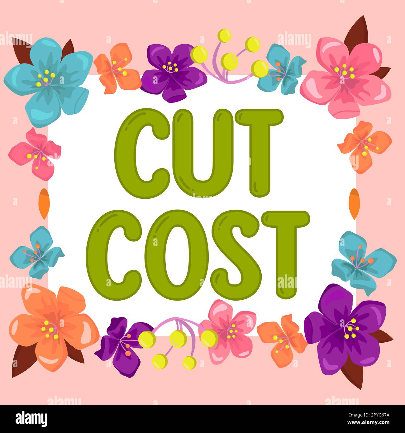 Segno che mostra il costo di taglio. Parola per le misure attuate per ridurre le spese e migliorare i profitti Foto Stock