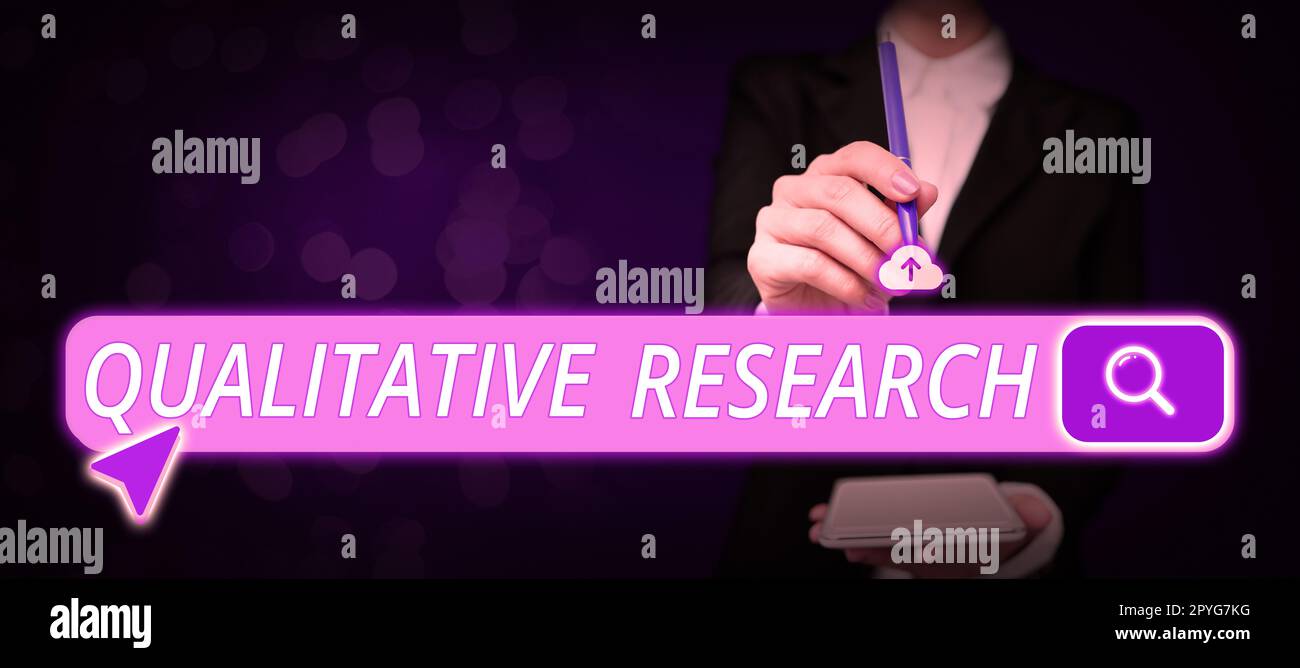 Testo che mostra ispirazione Ricerca qualitativa. Parola per certificato per svolgere un lavoro competente con esperienza Foto Stock